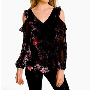 WHBM Velvet Burnout cold shoulder Blouse